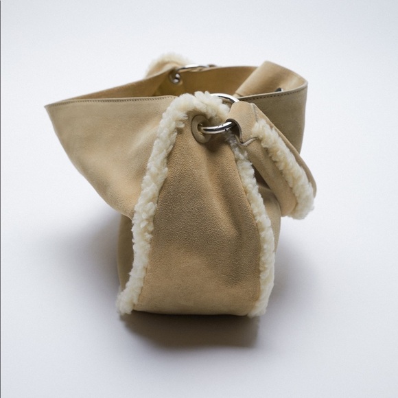NWT. Zara Cream/Beige Faux Shearling Split suede Shoulder Bag. main image 0